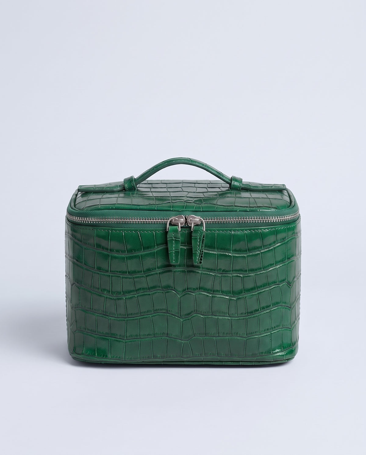 Bellagio croc-embossed leather vanity case in Emerald – front view