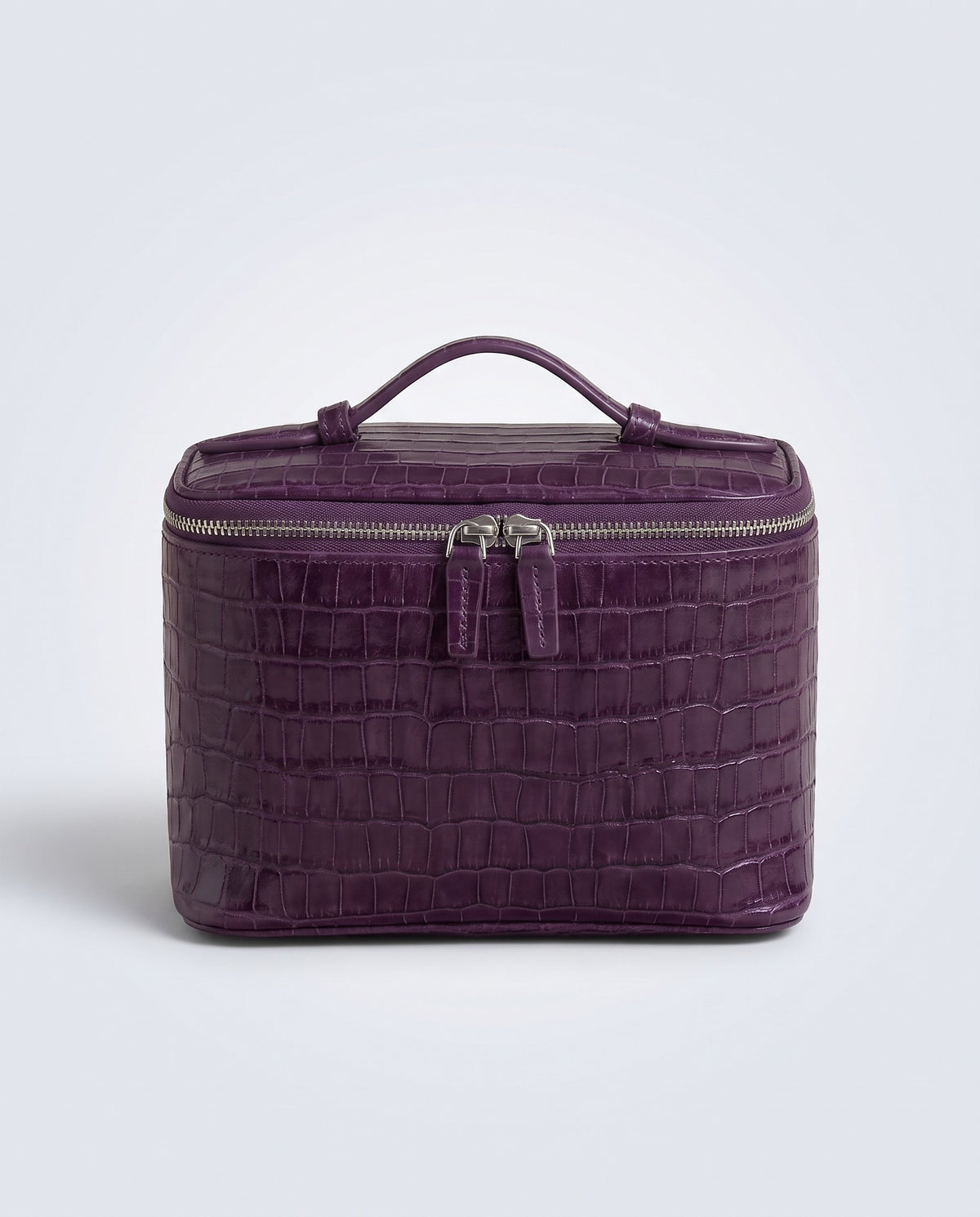 Bellagio croc-embossed leather vanity case in Purple – front view