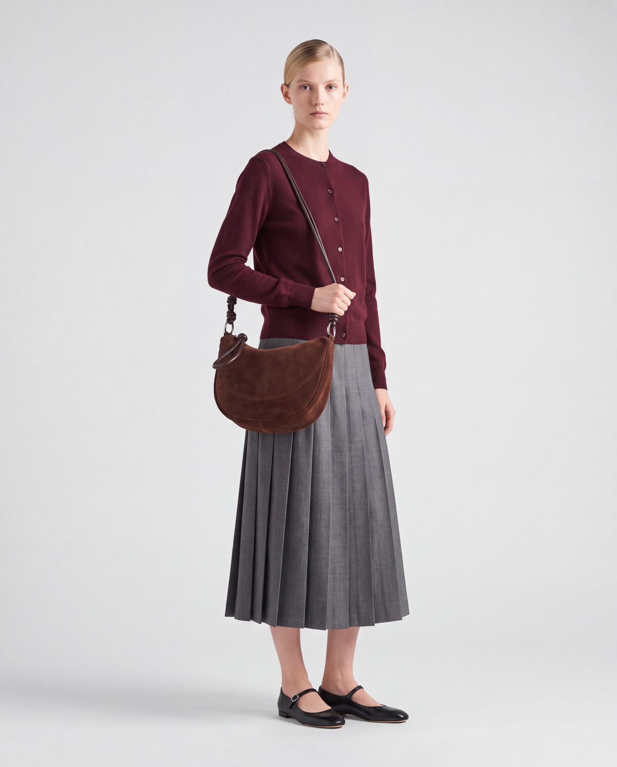Bruma bag in Brown – worn by model, full length
