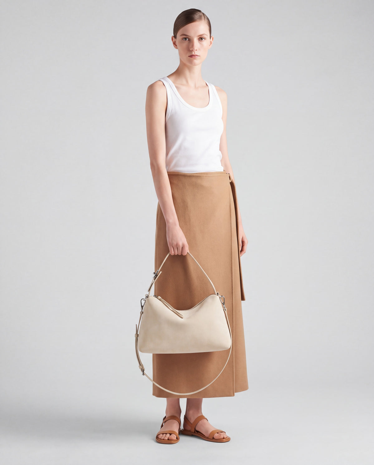 Calma bag in Ivory – worn by model, close-up