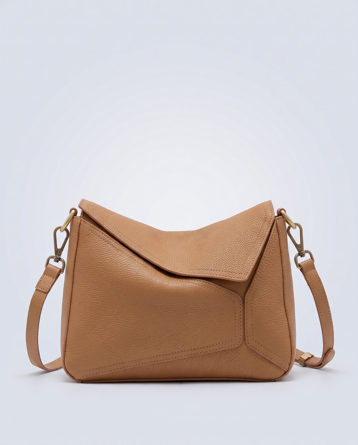 Camogli pebbled leather shoulder bag in Tan – front view