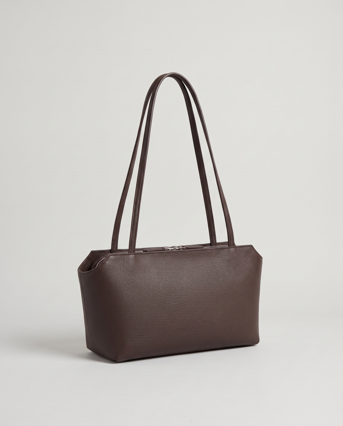 Capri leather shoulder bag in espresso, three-quarter view
