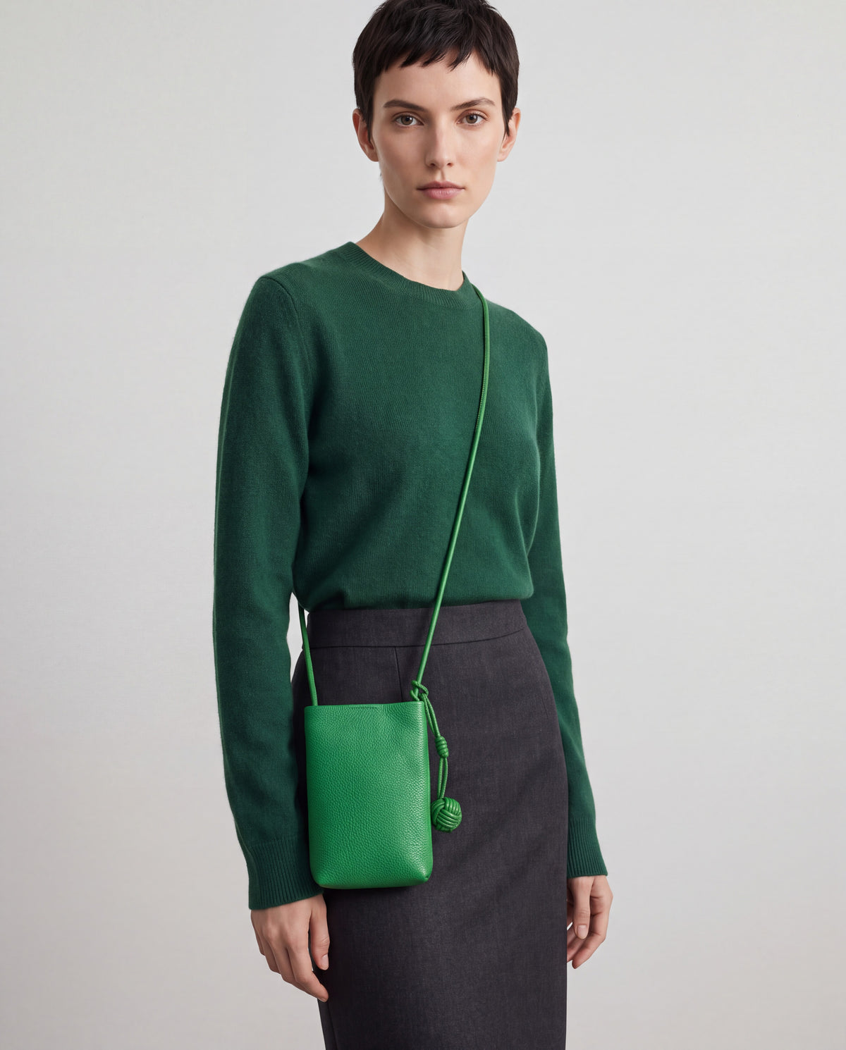 Cara bag in Green – worn by model, close-up