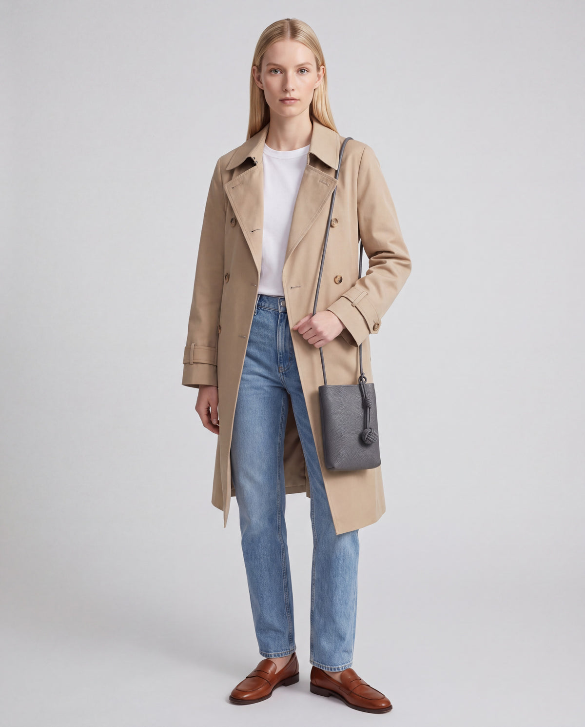 Cara bag in Grey – worn by model, close-up