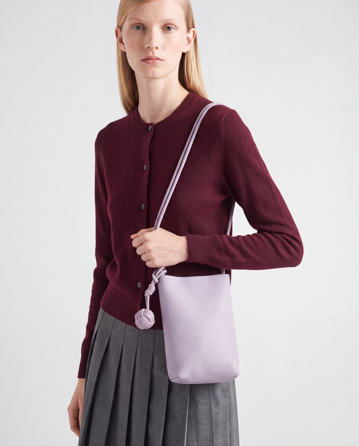 Cara bag in Lavender – worn by model, close-up