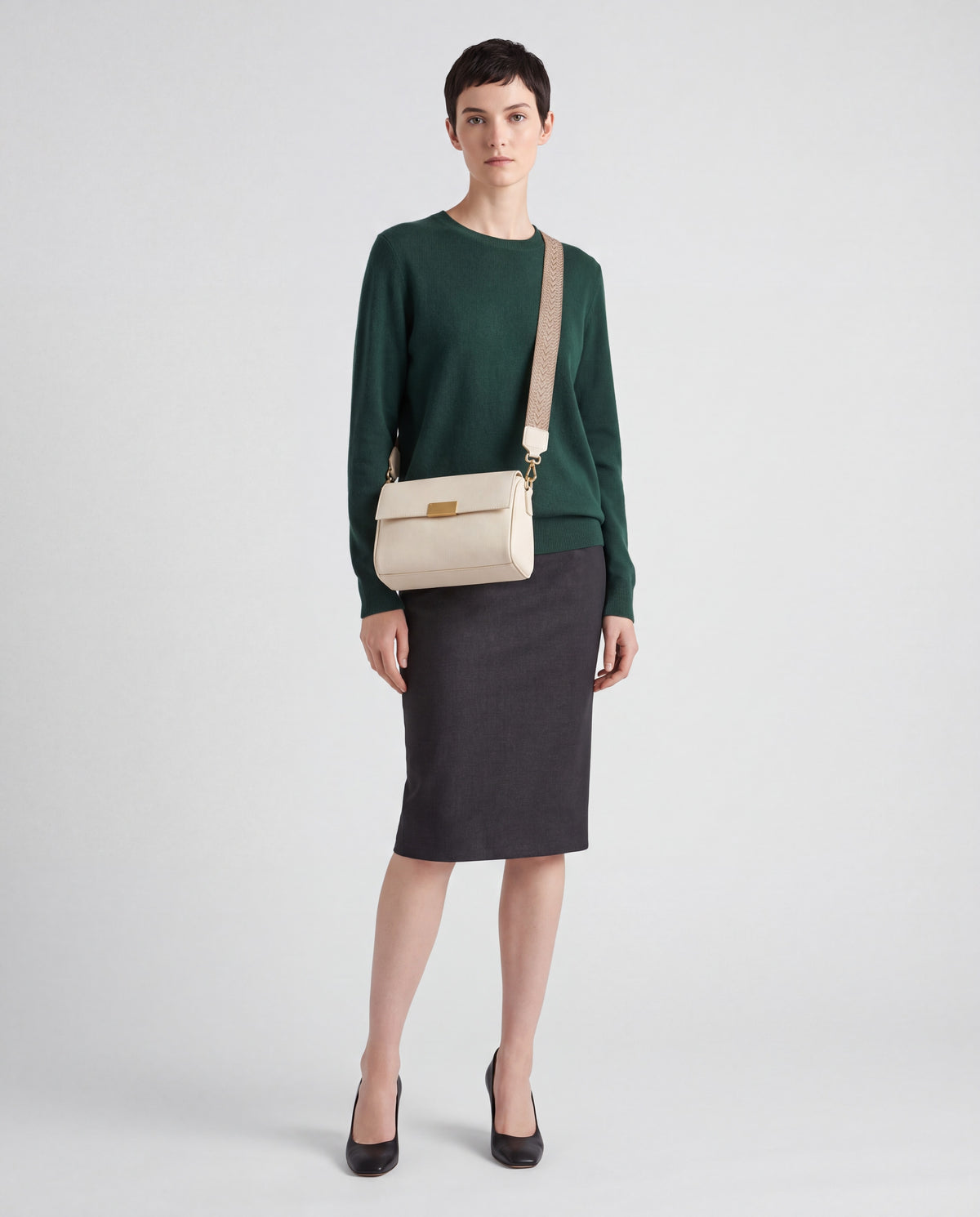 Cedro bag in Cream – worn by model, full length