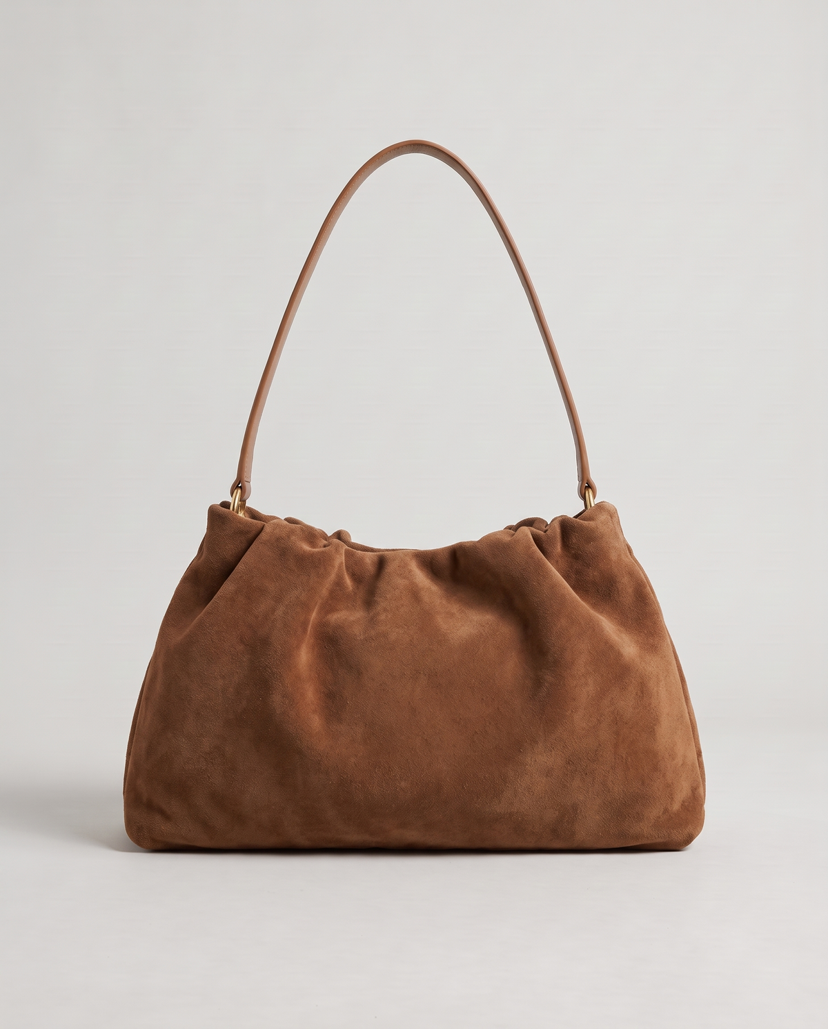 Cielo gathered suede bag in camel, back view