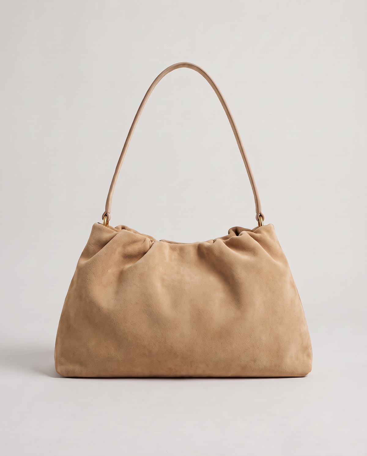 Cielo gathered suede bag in tan, back view