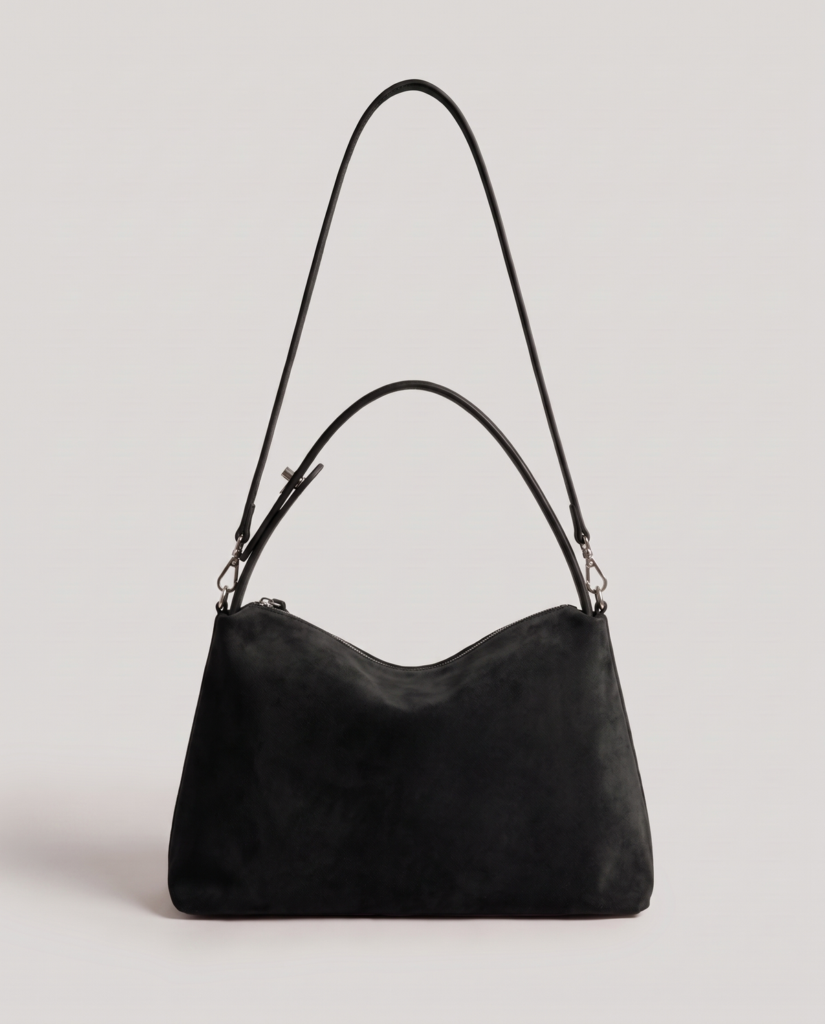 Cima suede shoulder bag in black, back view