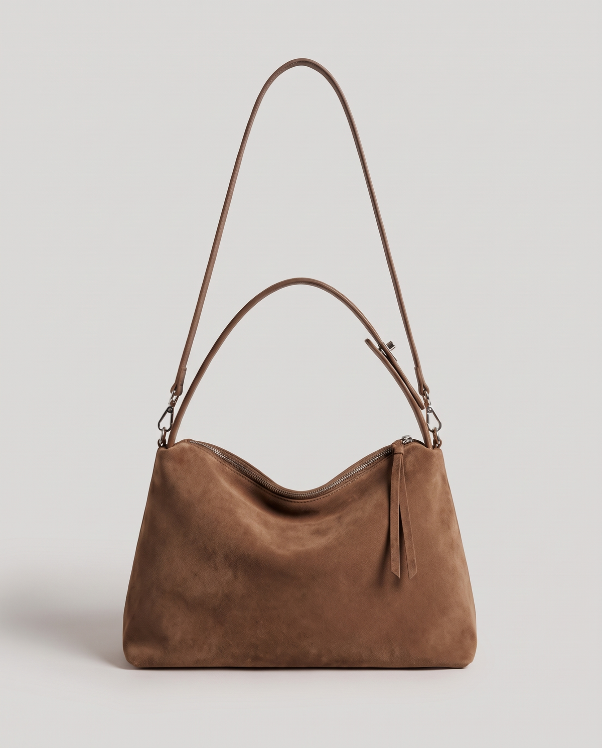 Cima suede shoulder bag in brown, front view