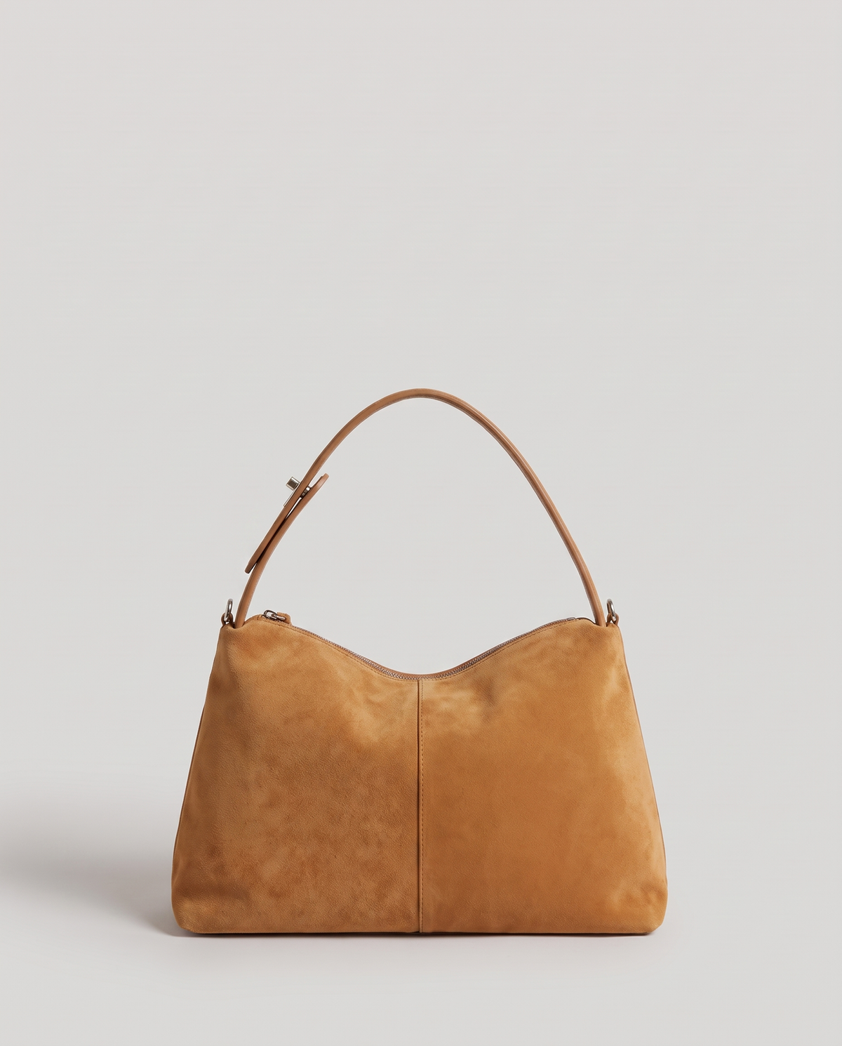 Cima suede shoulder bag in camel, back view
