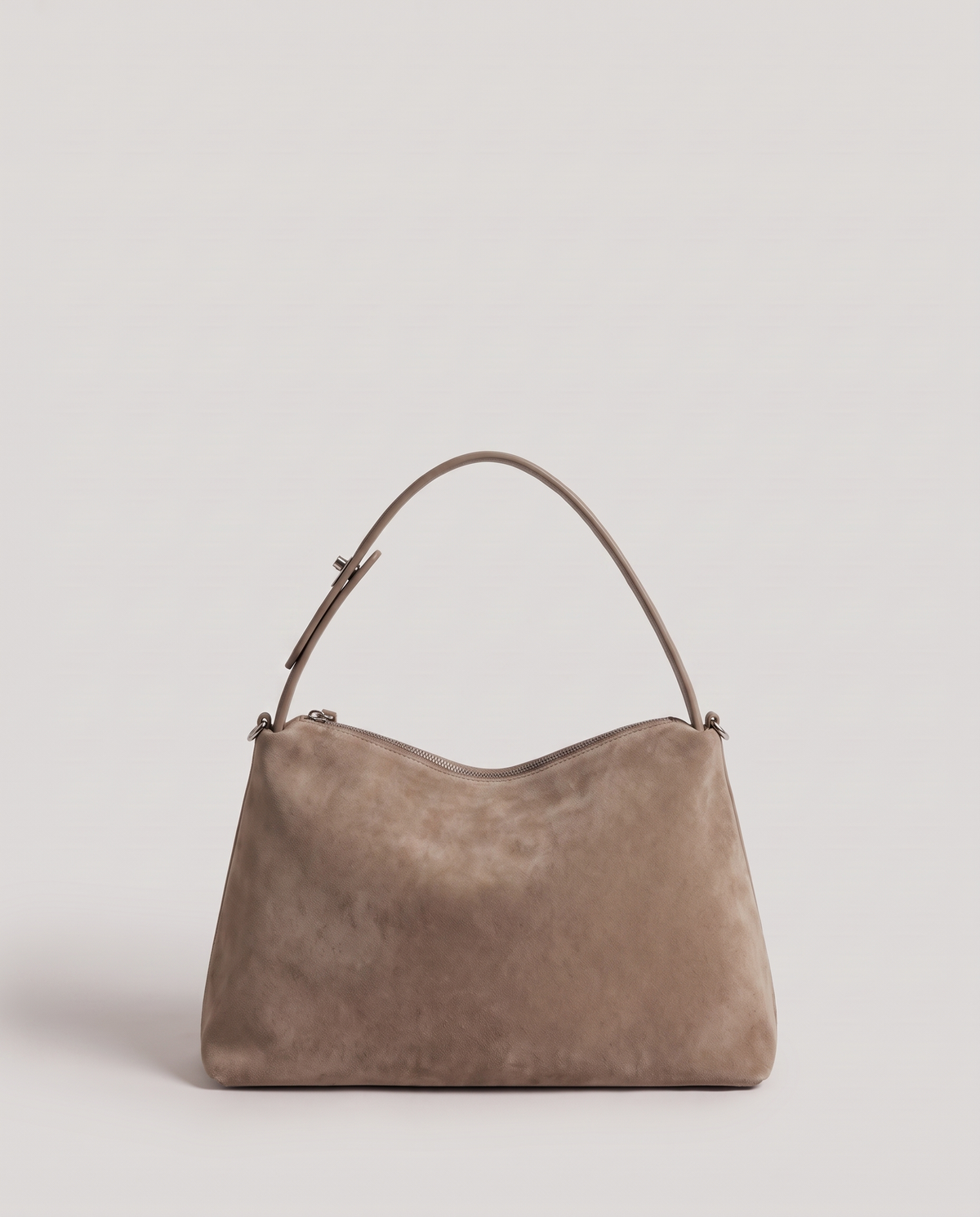 Cima suede shoulder bag in grey, back view