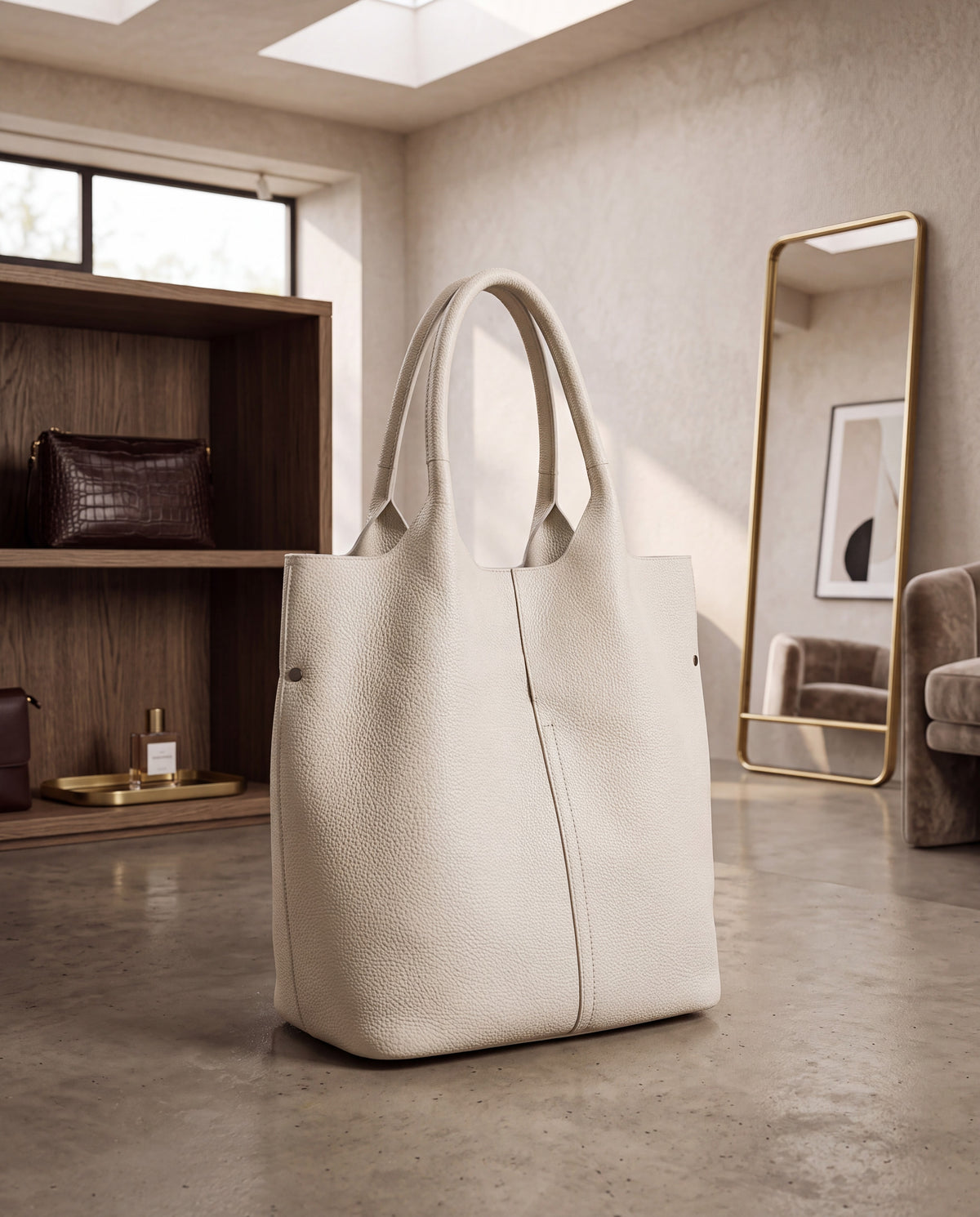 Commute bag in Cream – three-quarter view