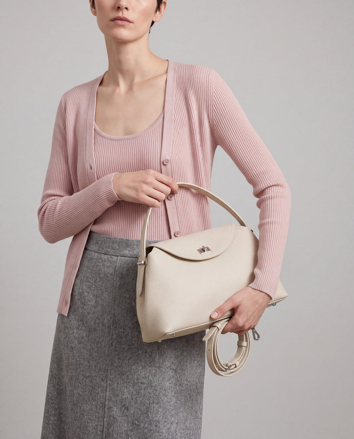 Corda bag in Cream – worn by model, close-up