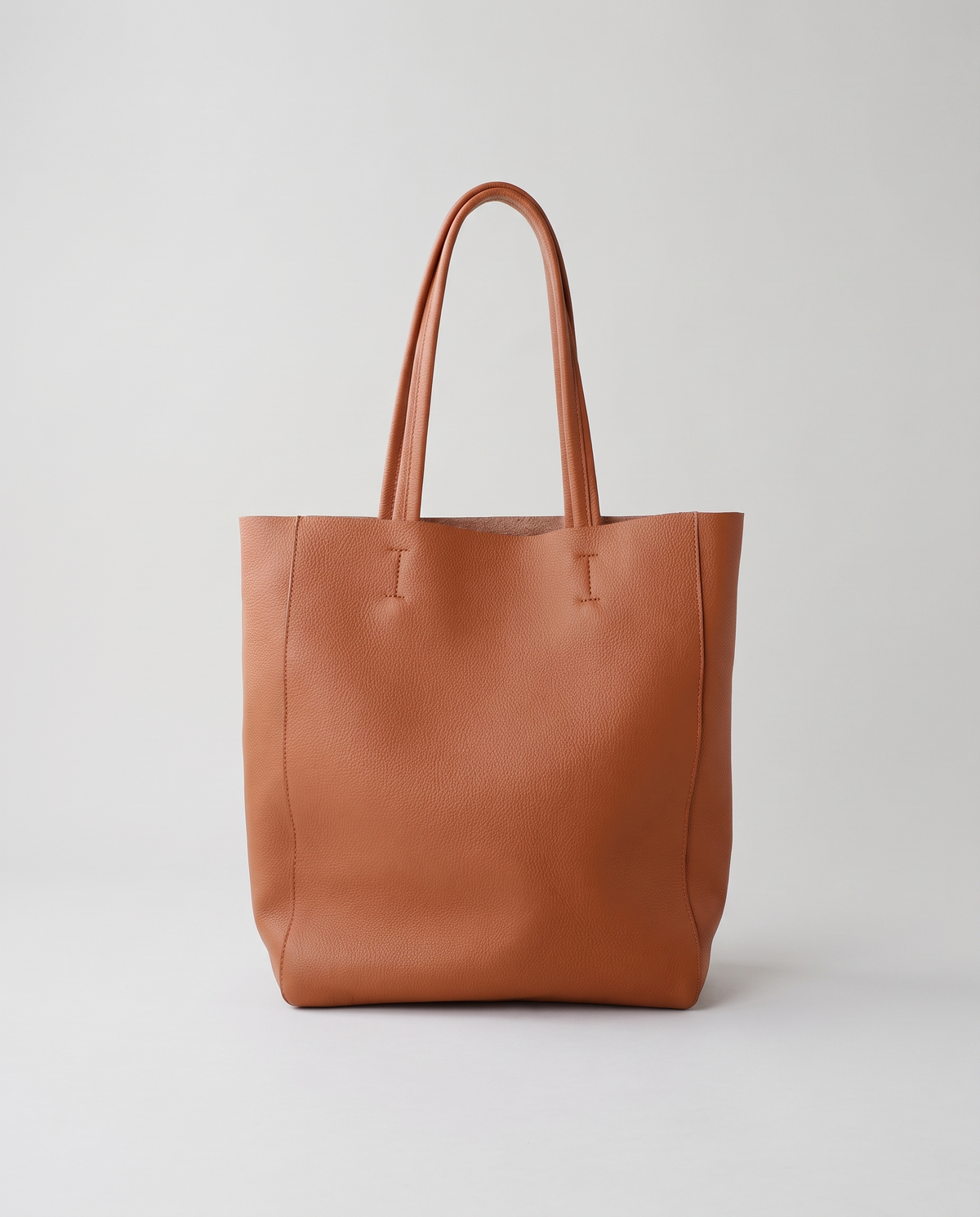 Costa leather tote in cognac, front view