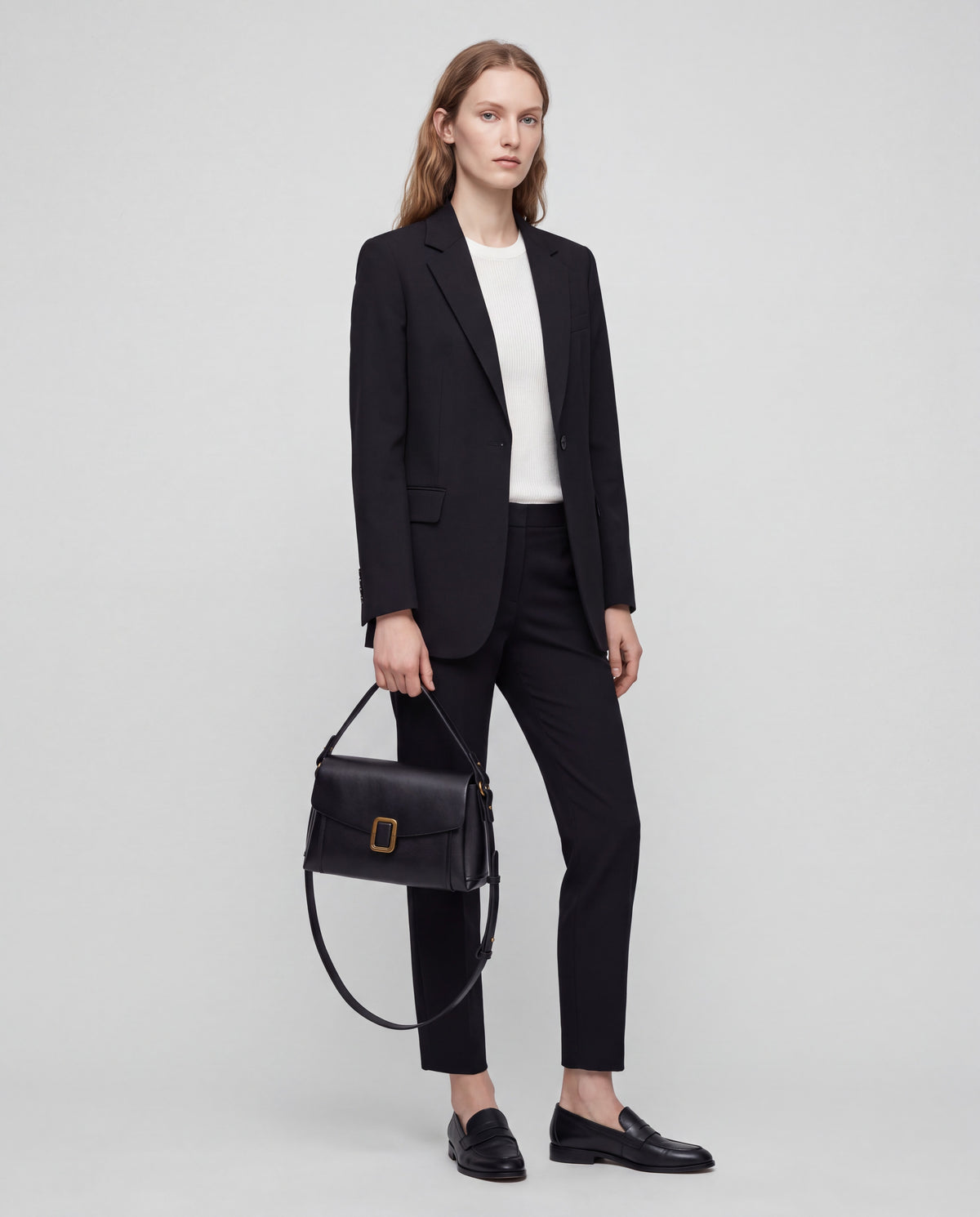 Creta bag in Black – worn by model, full length