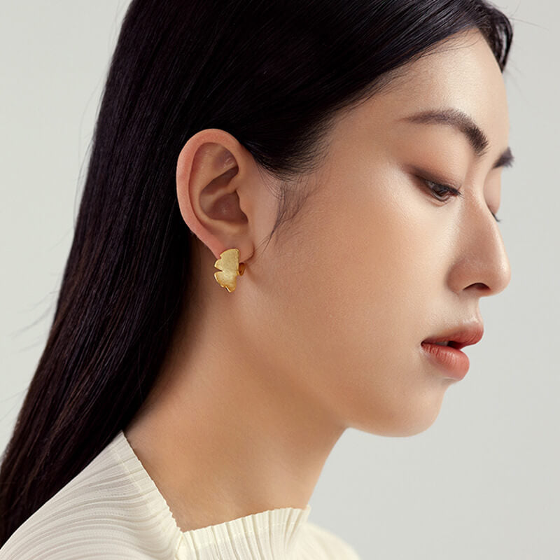 Gold Ginkgo Leaf Stud Earrings