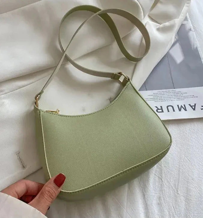 Sage green leather shoulder bag