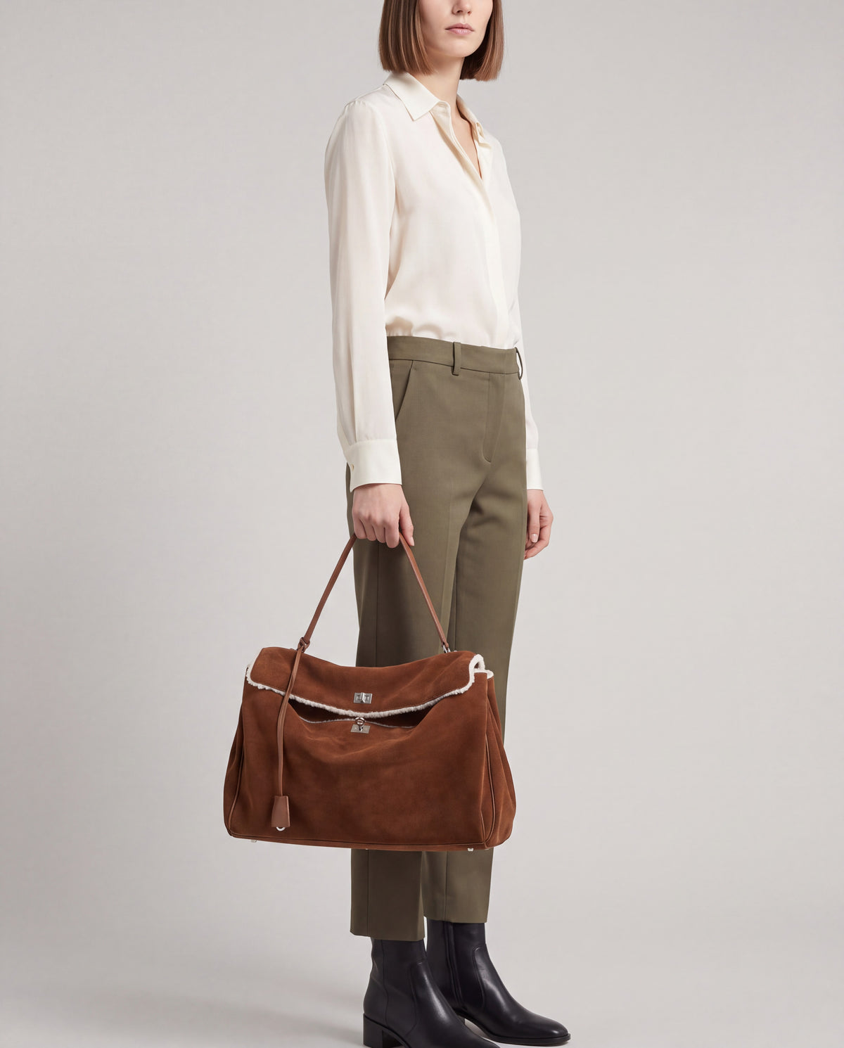 Dolce Large bag in Brown – worn by model, close-up