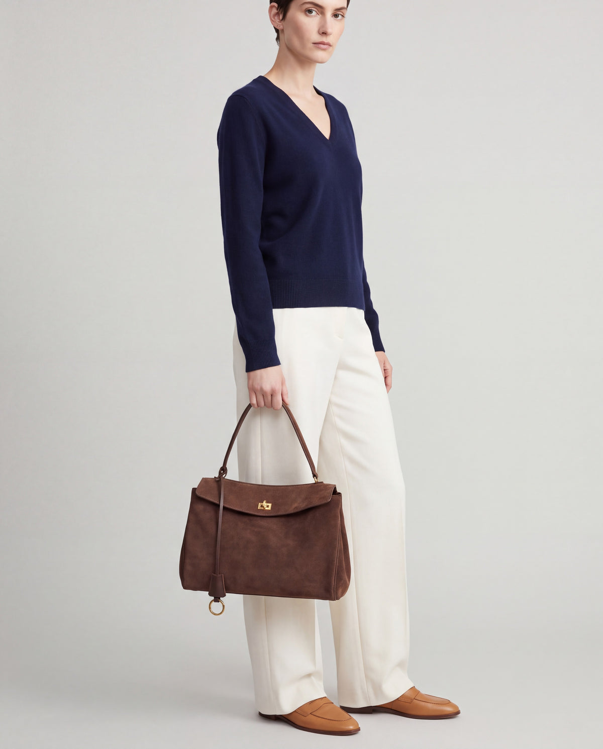 Dolce Large bag in Mocha – worn by model, close-up