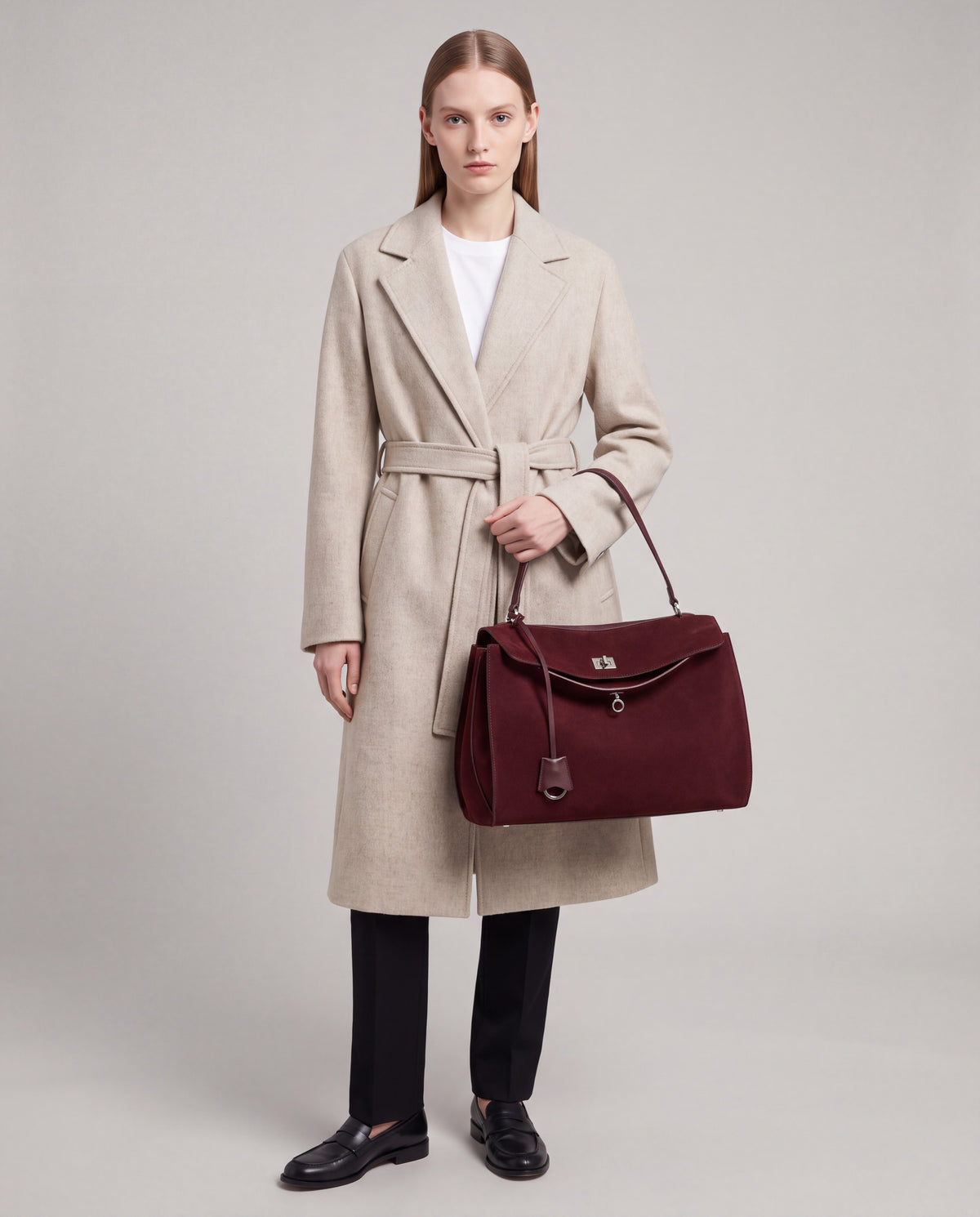 Dolce Large bag in Wine – worn by model, close-up