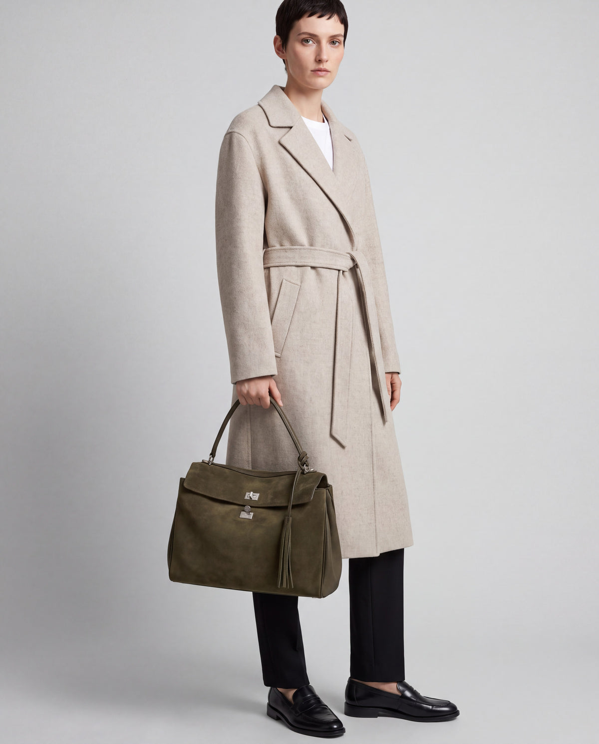 Dolce Small bag in Olive – worn by model, close-up