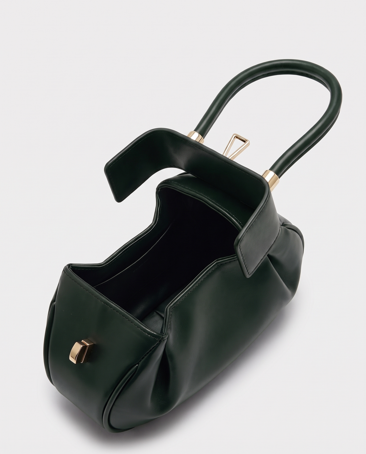 Dumpling Maxi leather top-handle bag in Green – open, showing the leather-lined interior