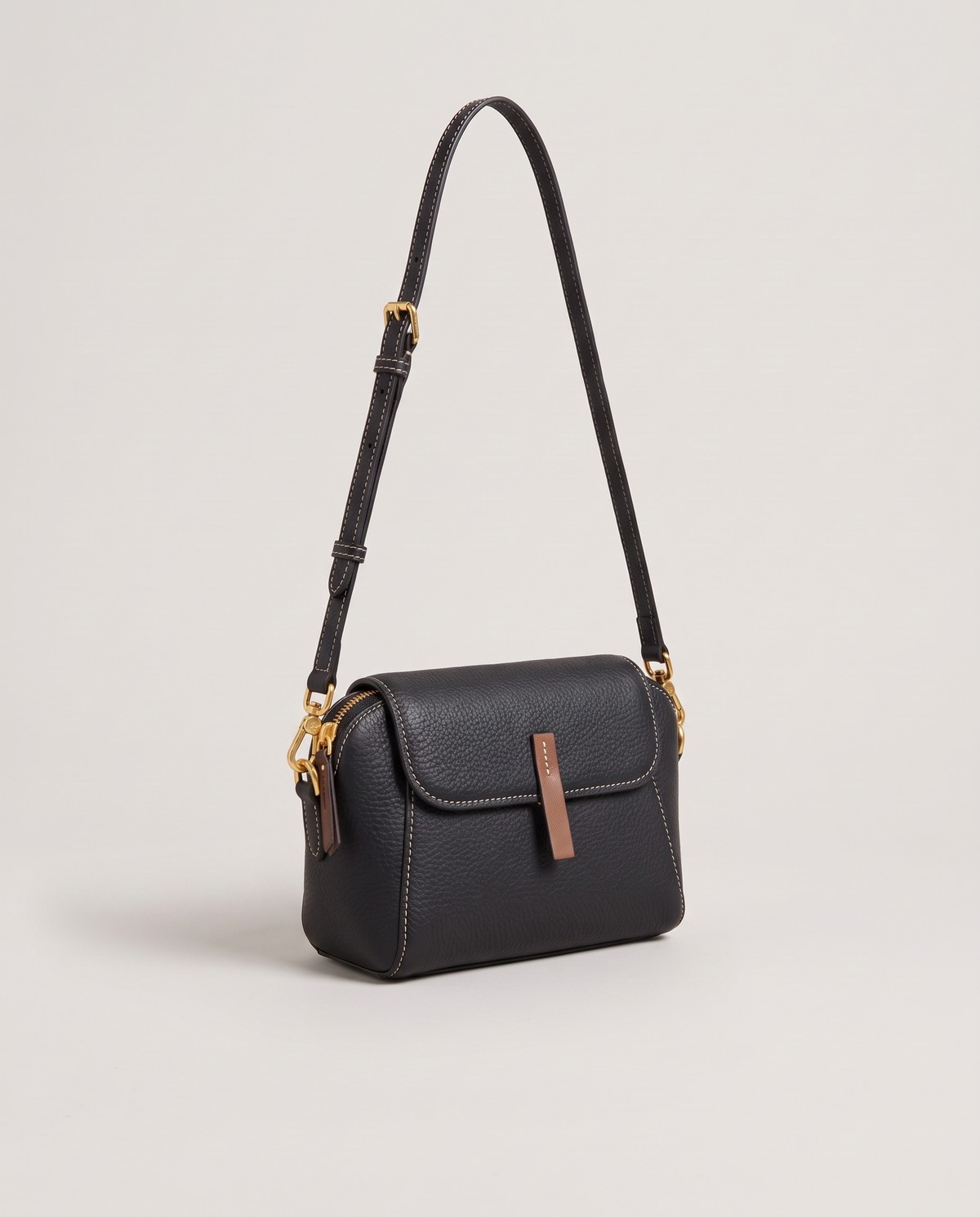 Elara mini leather crossbody in Black – three-quarter view