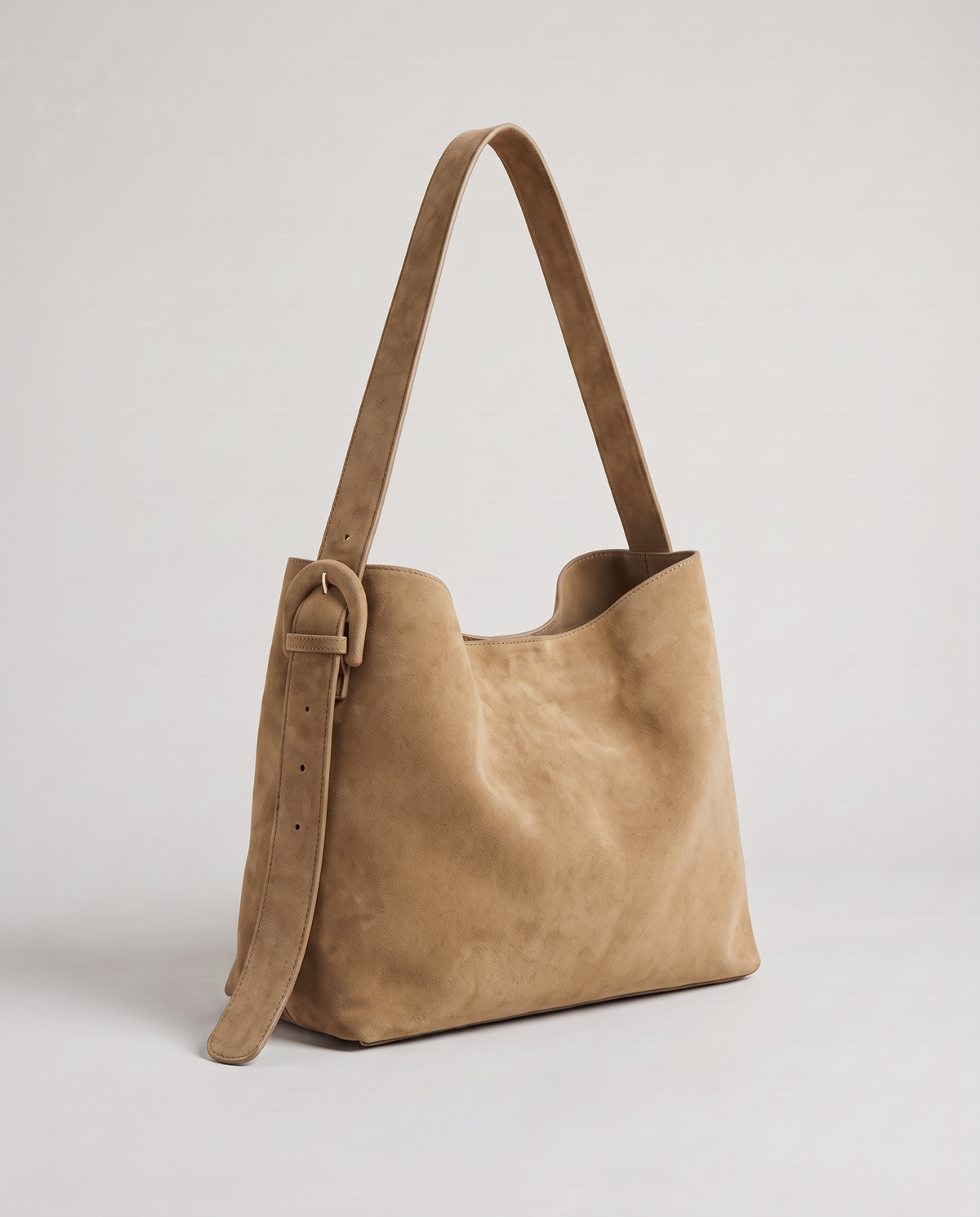 Elba suede tote in beige, three-quarter view