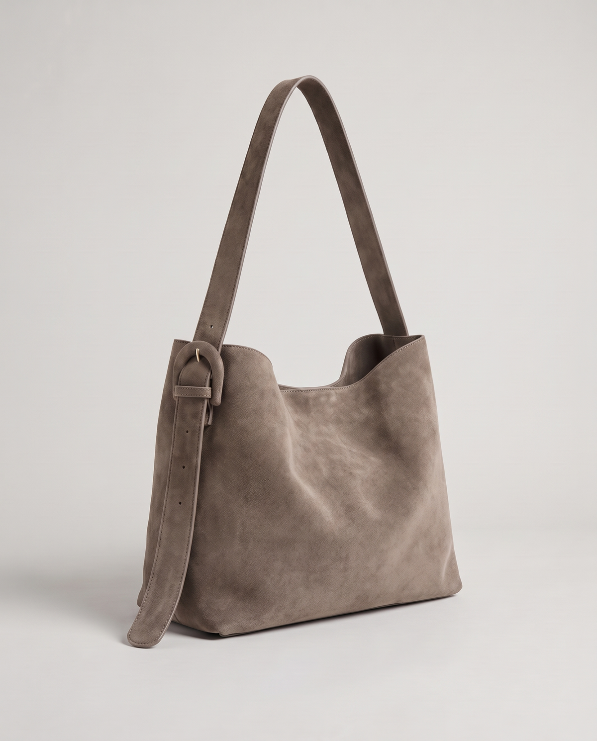 Elba suede tote in taupe, front view