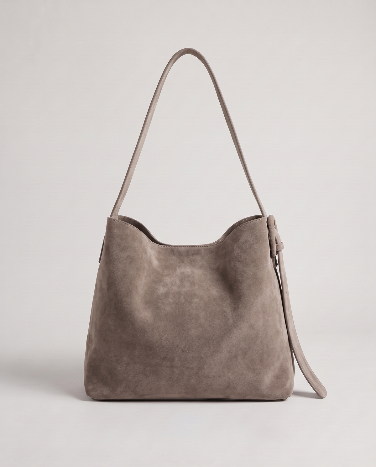 Elba suede tote in taupe, back view