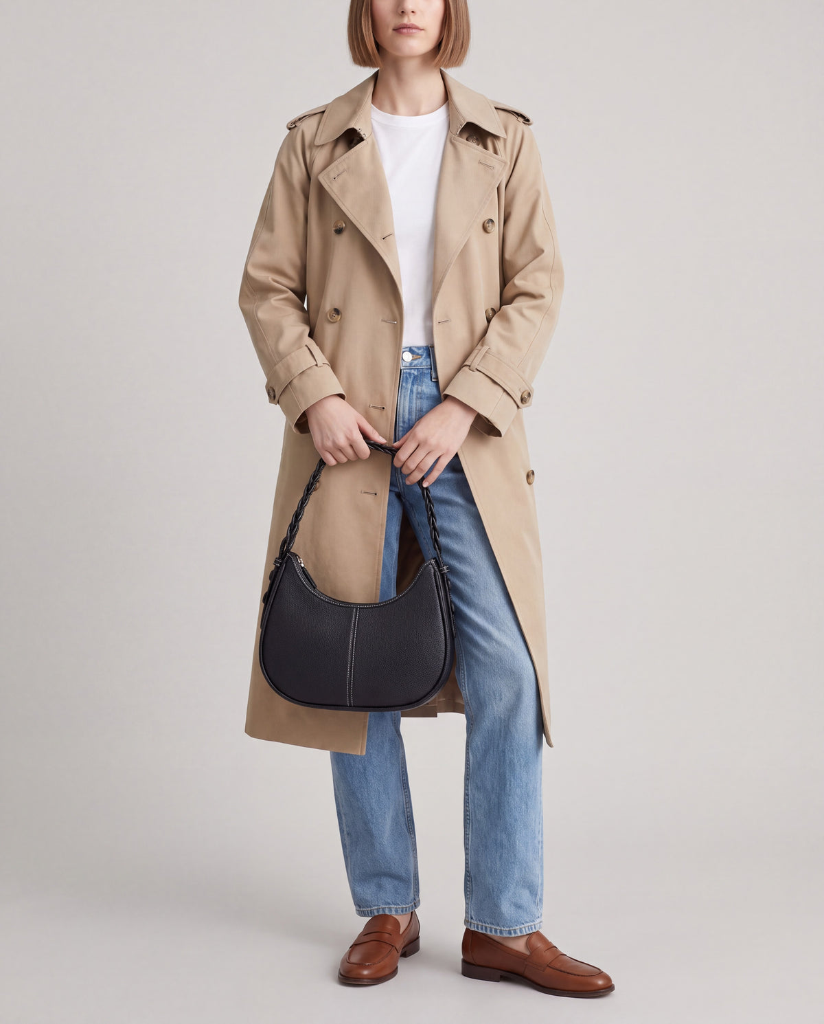 Everyday Shoulder Bag in Black – worn by model, close-up