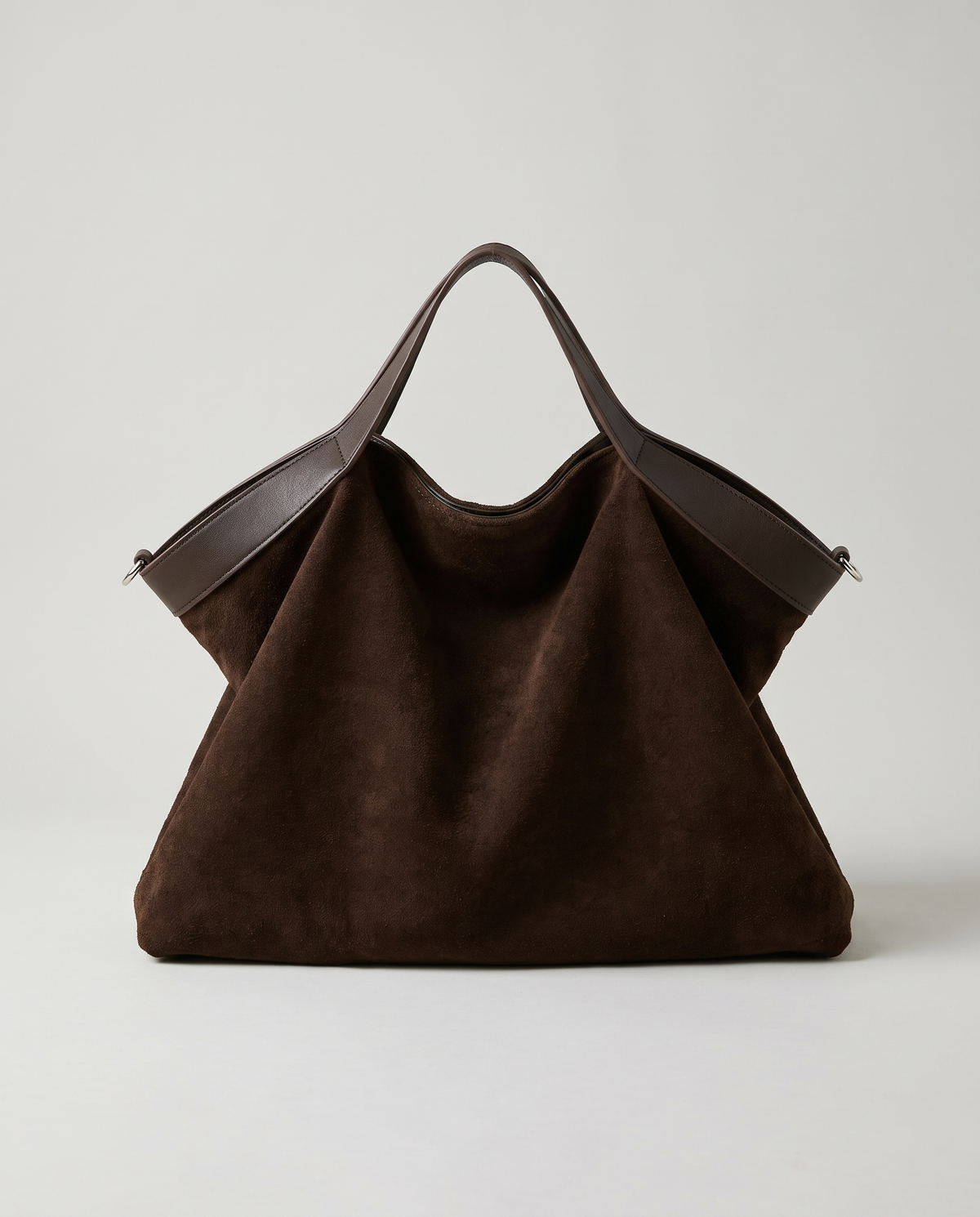 Forte suede tote in chocolate, front view