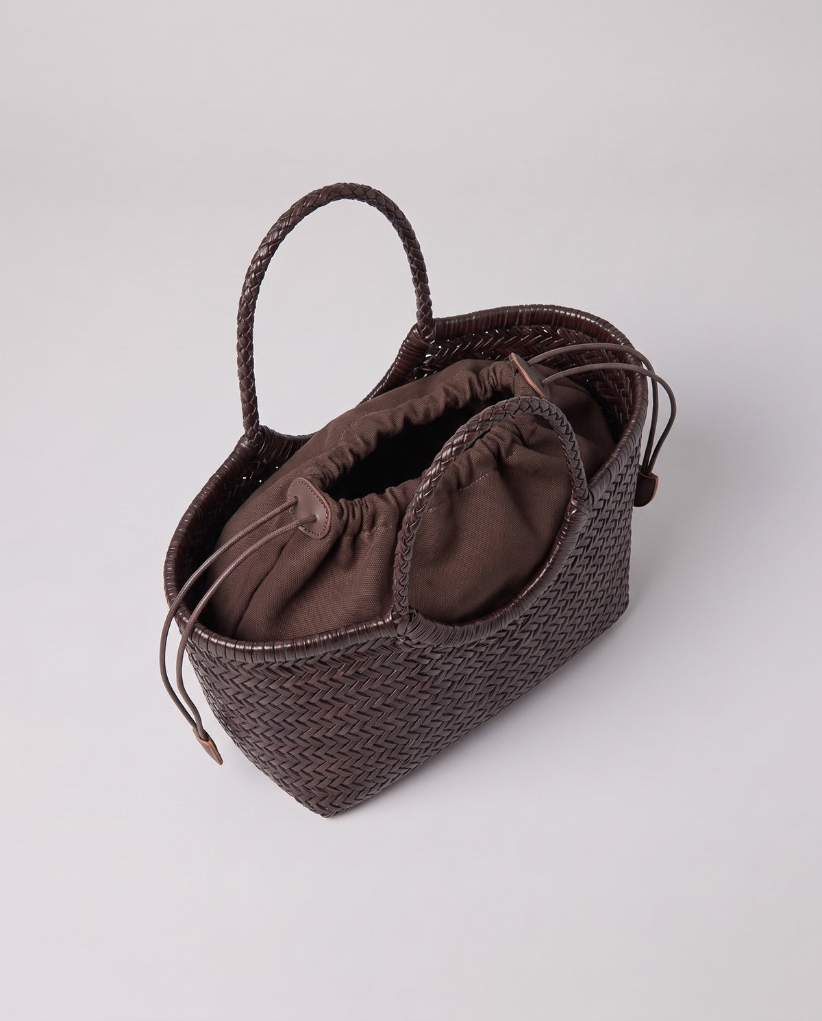 Inside the Valentina Gubbio bag in Chocolate