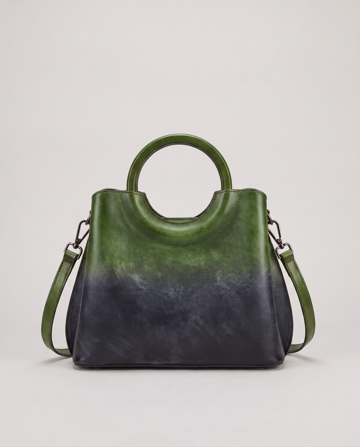 Ombra hand-painted ombré leather bag in Green – front view