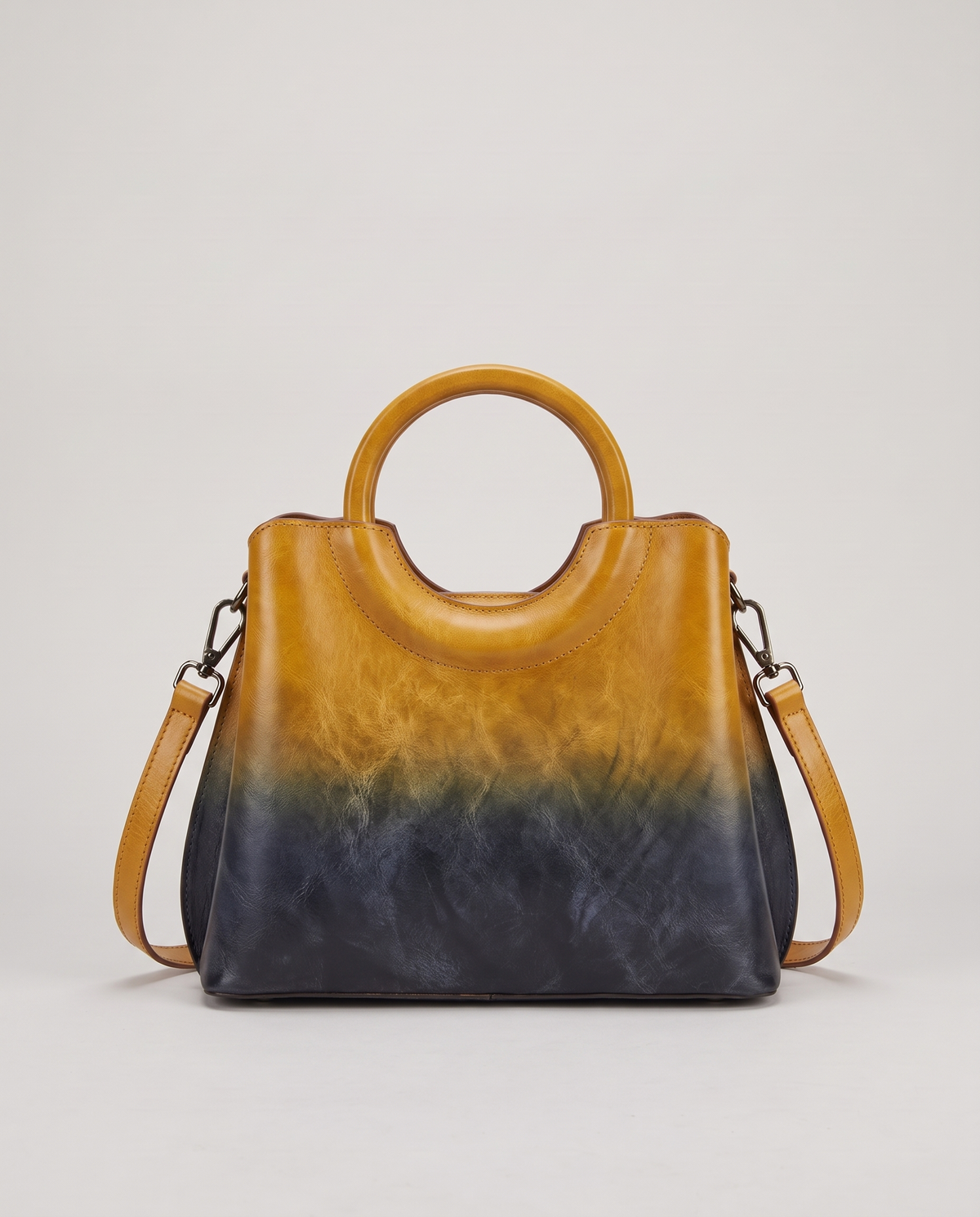 Ombra hand-painted ombré leather bag in Yellow – front view