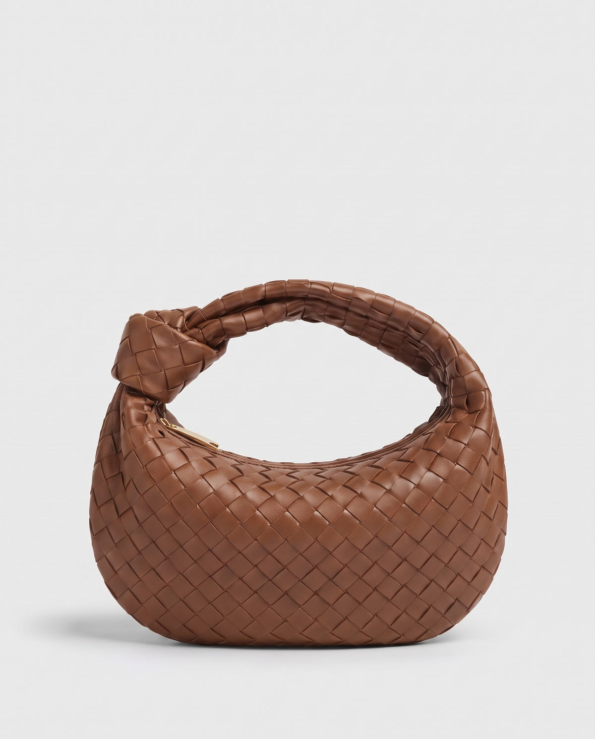 Knot Midi woven leather bag in Brown – front view