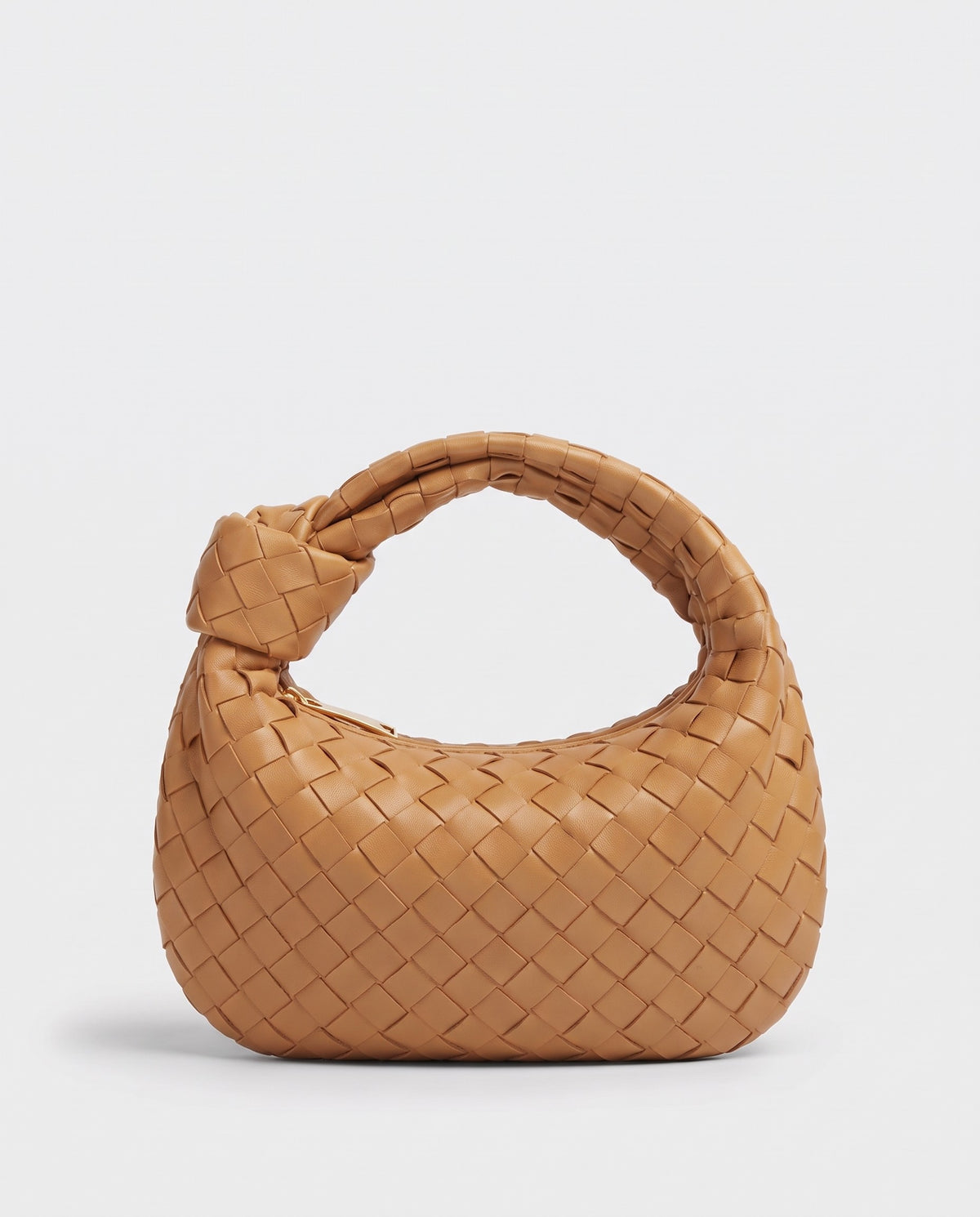 Knot Midi woven leather bag in Caramel – back view
