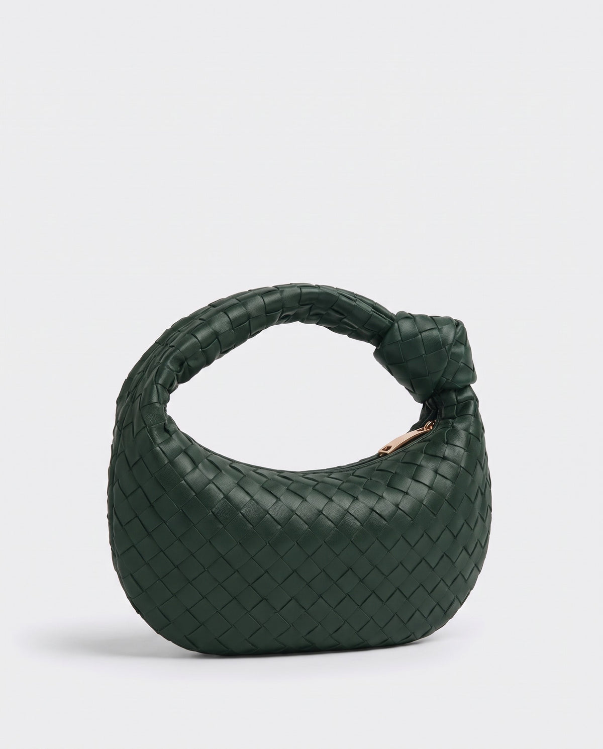 Knot Midi woven leather bag in Forest – three-quarter view