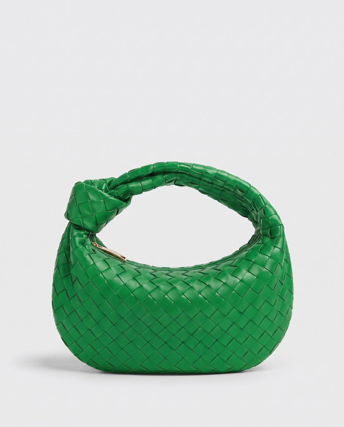 Knot Midi woven leather bag in Green – front view