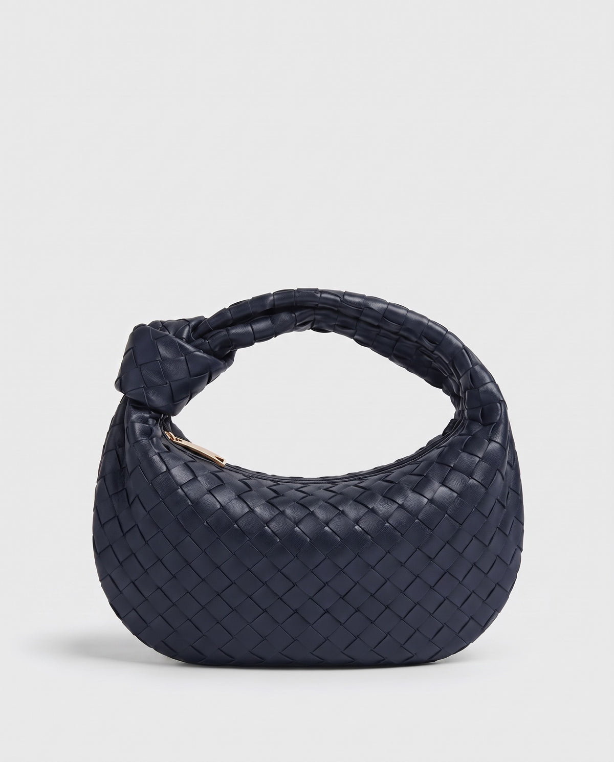Knot Midi woven leather bag in Navy – front view