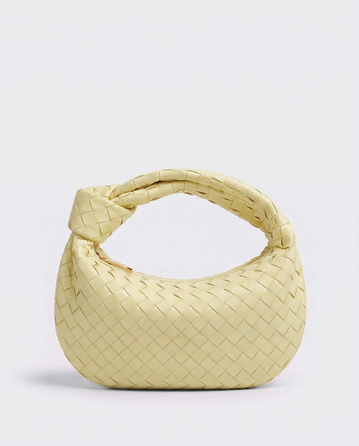 Knot Midi woven leather bag in Yellow – front view