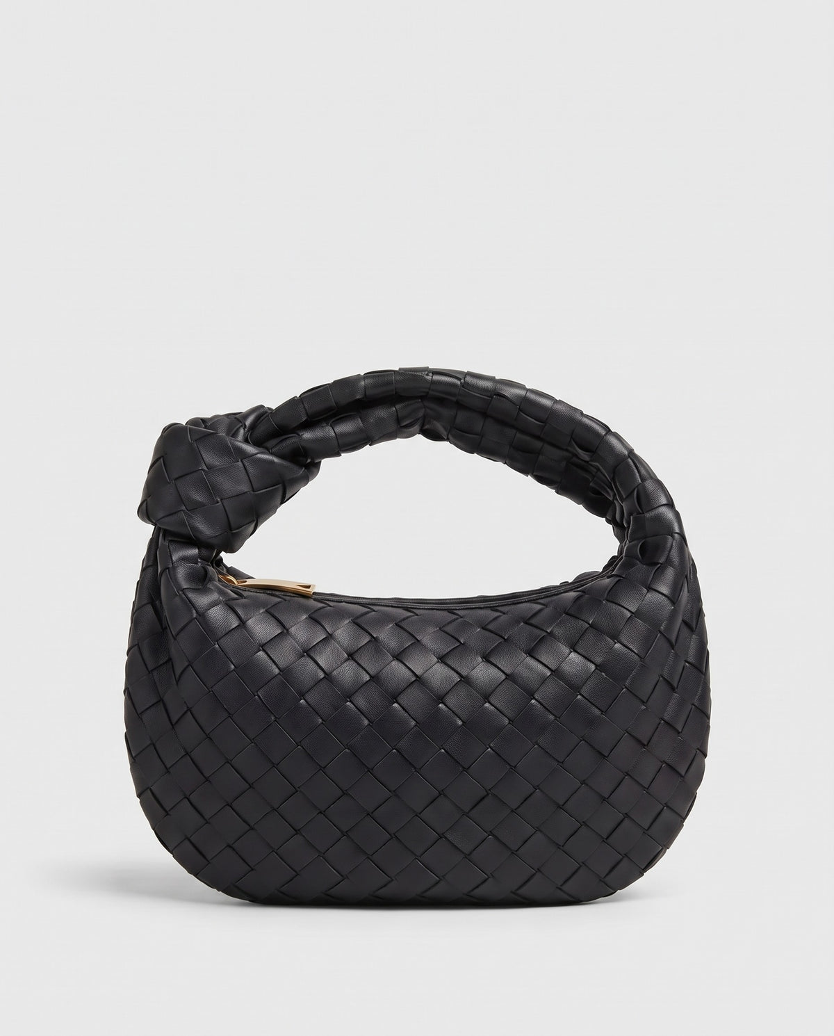Knot Mini woven leather bag in Black – front view