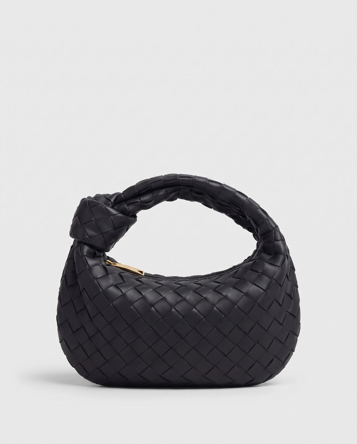 Knot Mini woven leather bag in Black – back view