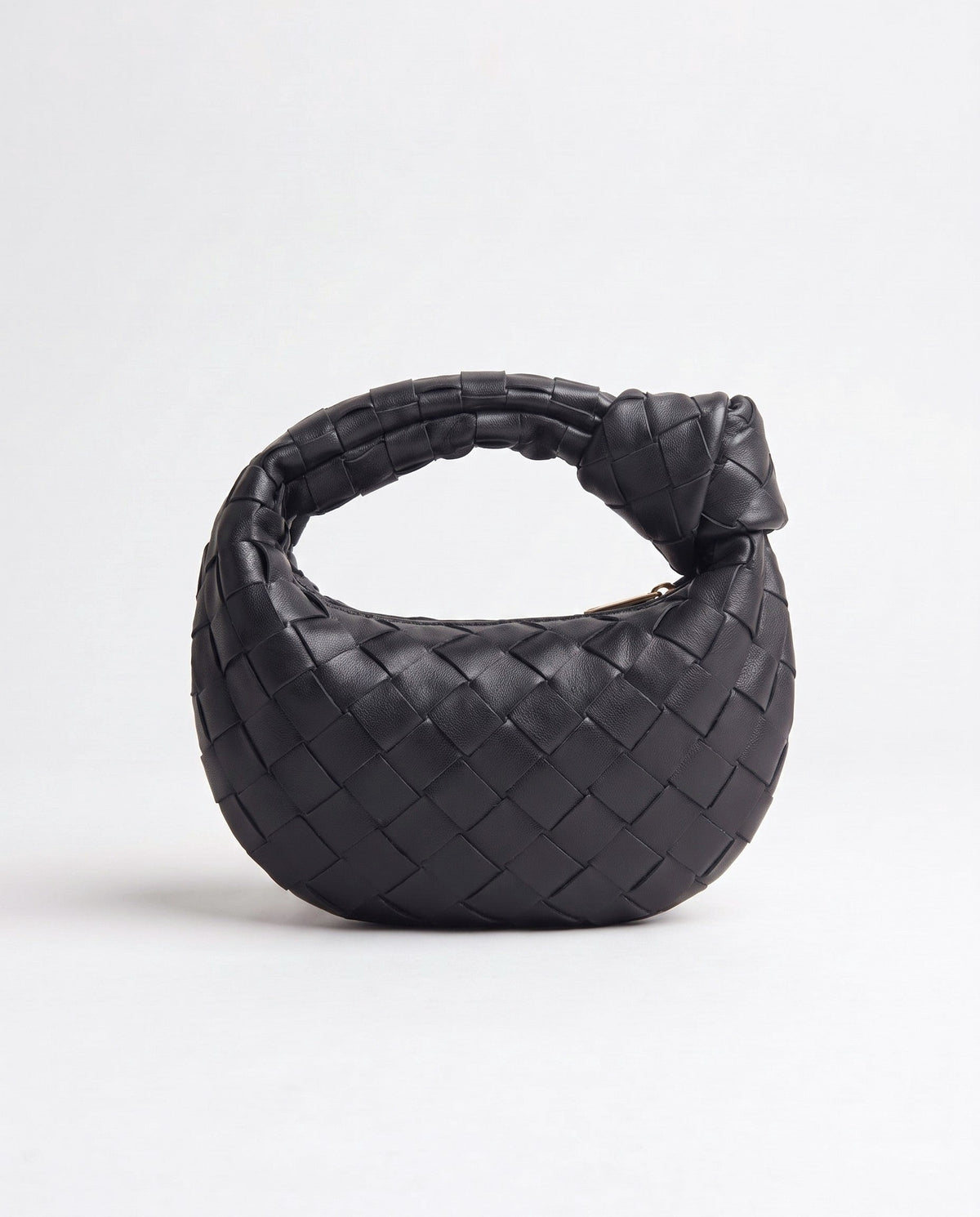 Knot Mini woven leather bag in Black – back view