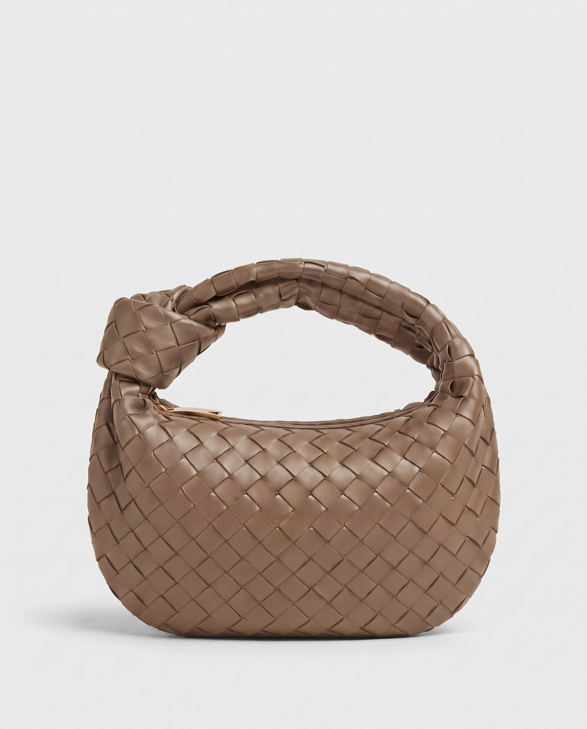 Knot Mini woven leather bag in Camel – front view