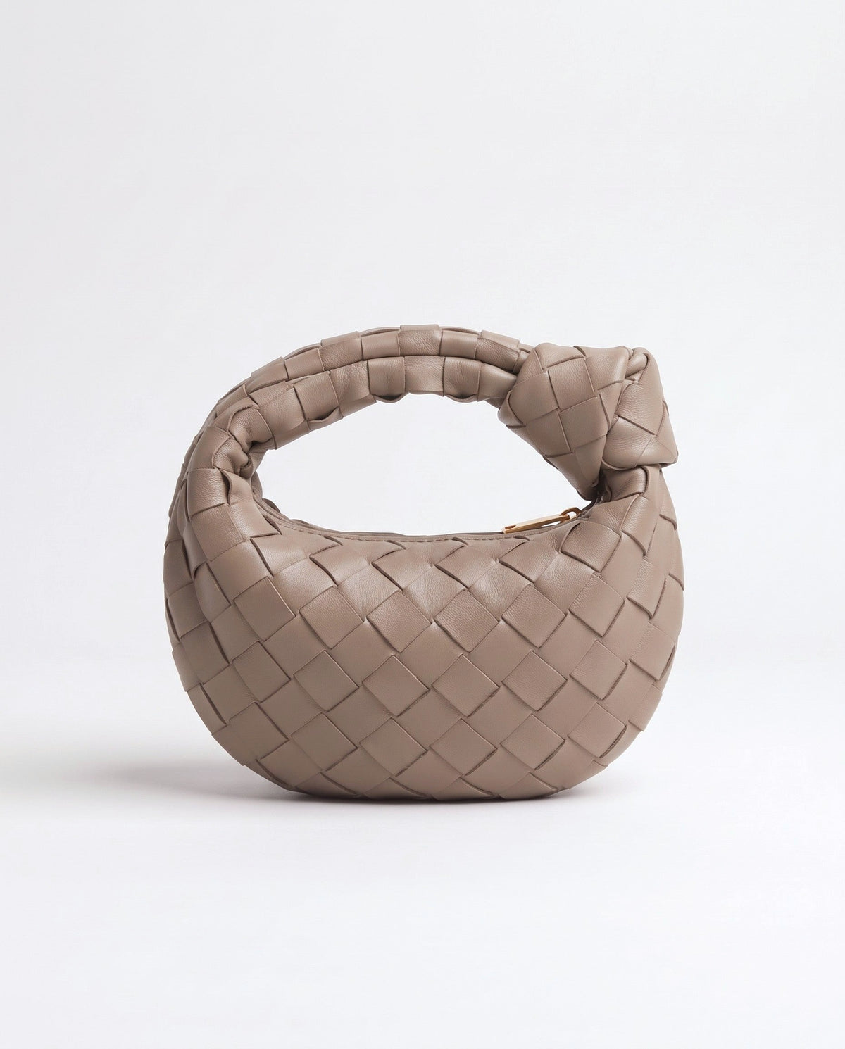 Knot Mini woven leather bag in Camel – back view