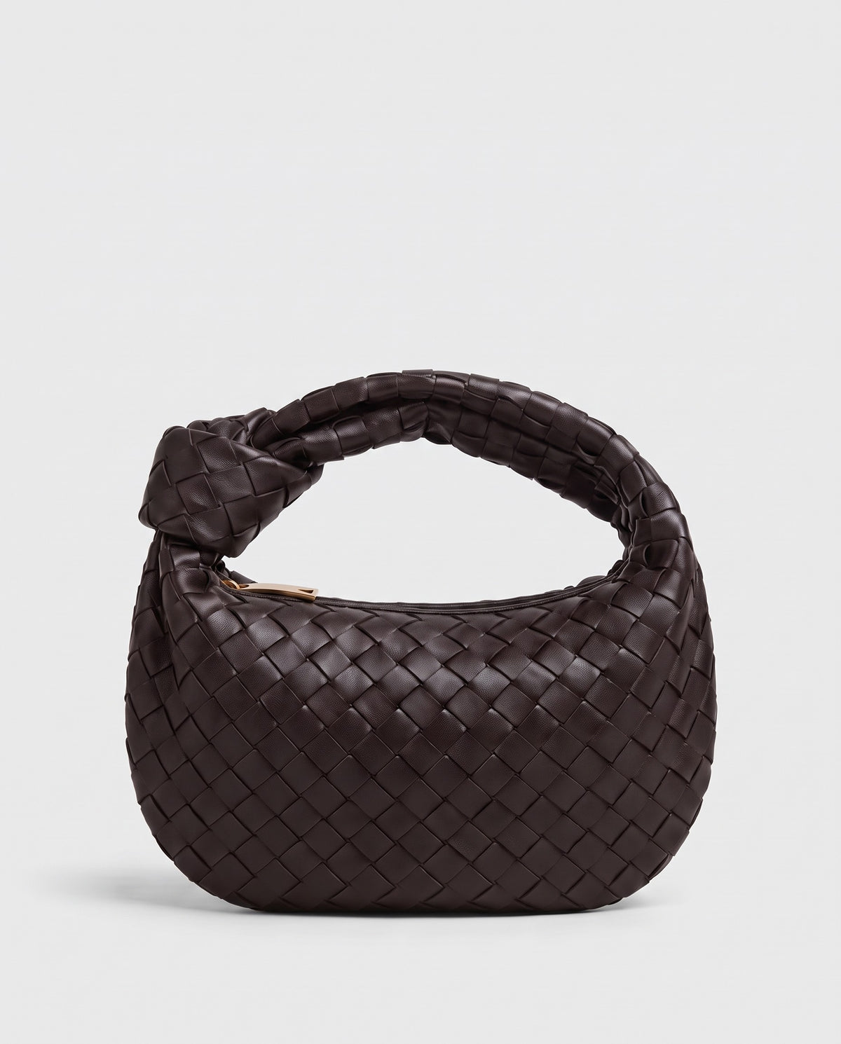 Knot Mini woven leather bag in Espresso – front view