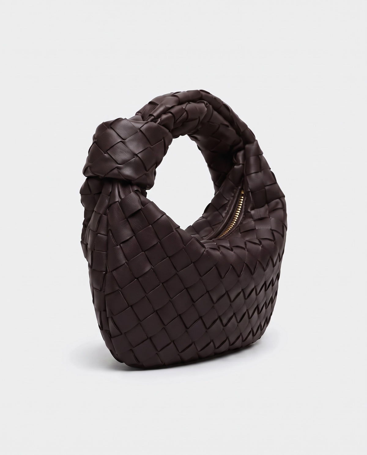 Knot Mini woven leather bag in Espresso – three-quarter view