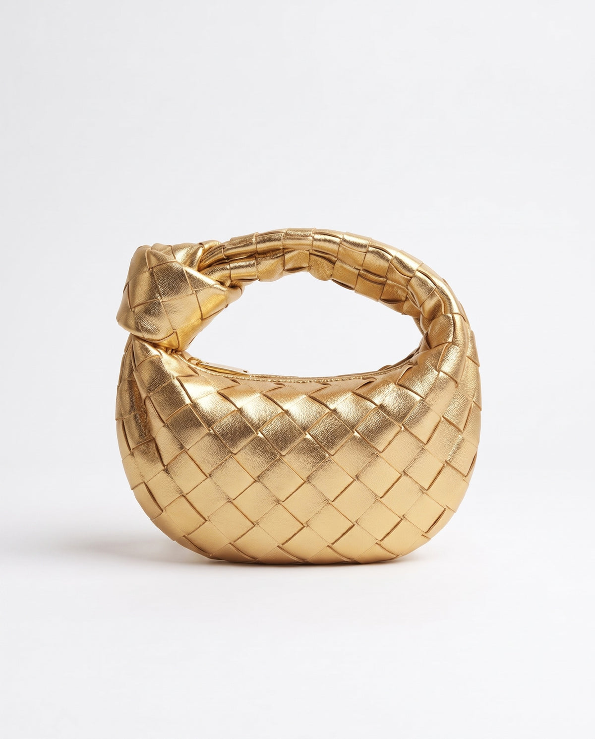 Knot Mini woven leather bag in Gold – front view